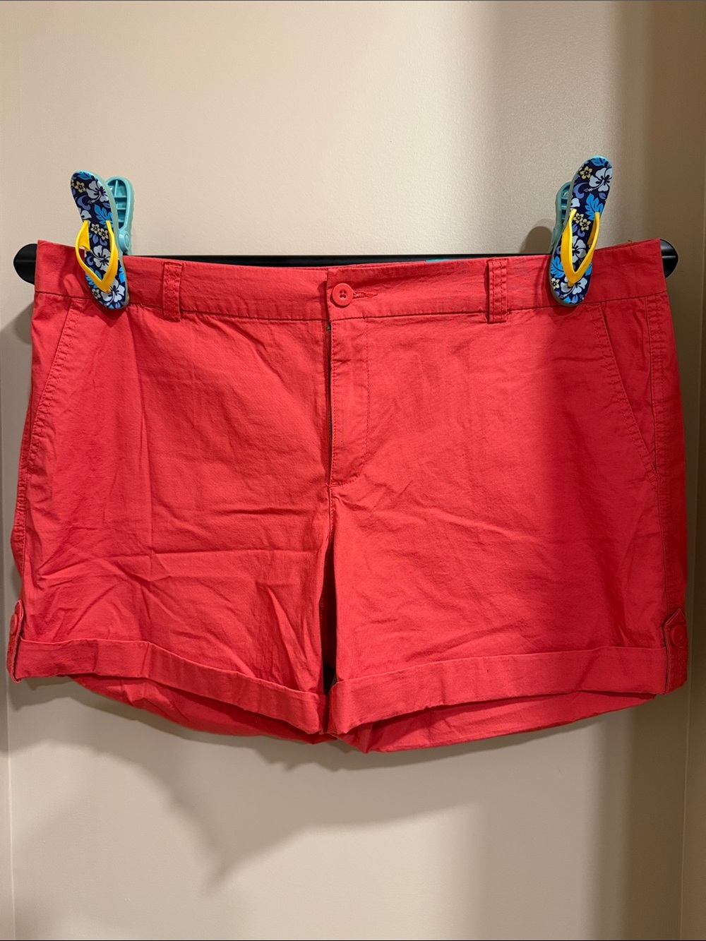 Women's orange Bermuda Shorts with Roll Cuff